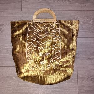 Free People Gold Velvet Tote Bag